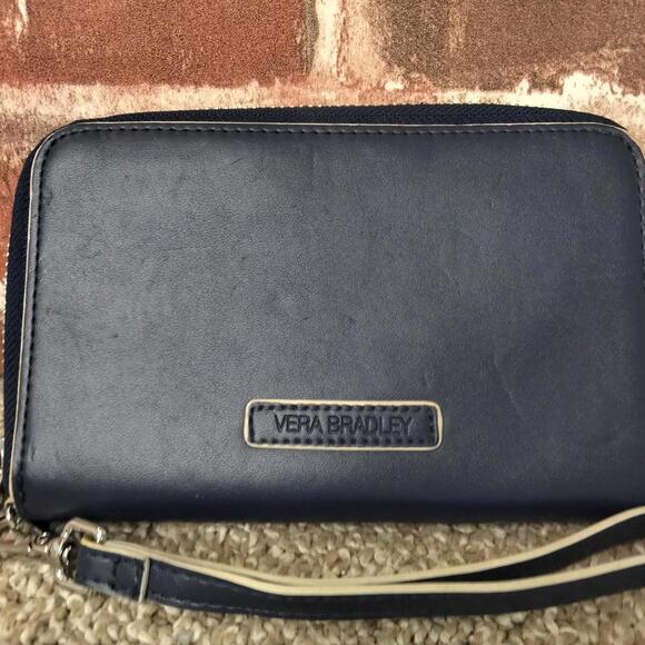 Vera Bradley Zip Around Accordion Wristlet Wallet Womens Navy Blue - Picture 2 of 6